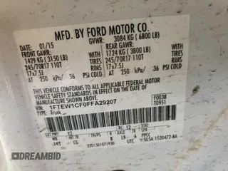 2015 Ford F-150 XL with VIN 1FTEW1CF0FFA29207, listed as a IAAI auction lot 42610387 with 281,535 mi miles and . Bid and sale history available at DreamBid. Image 20.