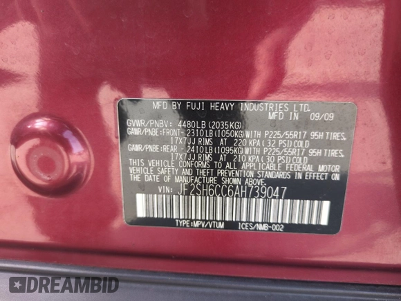 2010 Subaru Forester 2.5X Premium with VIN JF2SH6CC6AH739047, listed as a Copart auction lot 53077795 with 171,813 mi miles and Salvage Title. Bid and sale history available at carsss.com. Image 13.