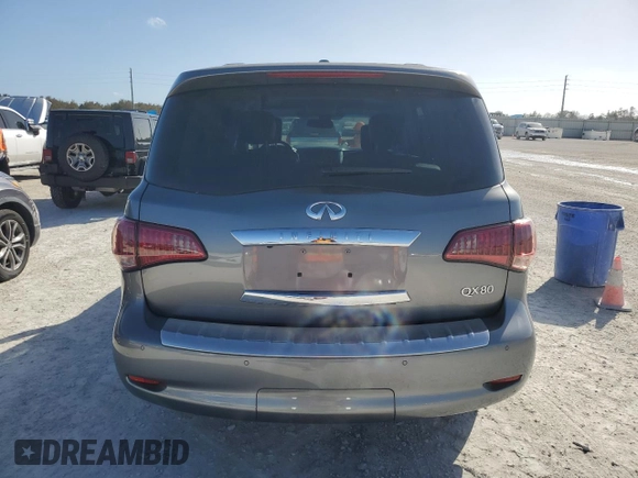 2015 Infiniti QX80 with VIN JN8AZ2NF9F9572311, listed as a Copart auction lot 77469224 with 0 mi miles and Salvage Title. Bid and sale history available at carsss.com. Image 6.