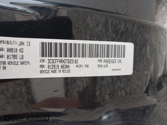 2013 FIAT 500 Pop z VIN 3C3CFFARXDT623182, wystawiony jako IAAI lot #42435753 z przebiegiem 150 341 mil mil oraz . Historia ofert i sprzedaży dostępna na DreamBid. Obrazek 9.