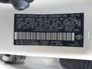 2010 Toyota Prius II with VIN JTDKN3DU0A0245021, listed as a IAAI auction lot 41838478 with 197,124 mi miles and . Bid and sale history available at carsss.com. Image 9.