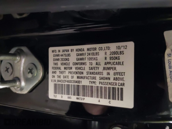 2013 Acura TSX with VIN JH4CU2F46DC004001, listed as a IAAI auction lot 41282127 with 135,990 mi miles. Bid and sale history available at carsss.com. Image 9.