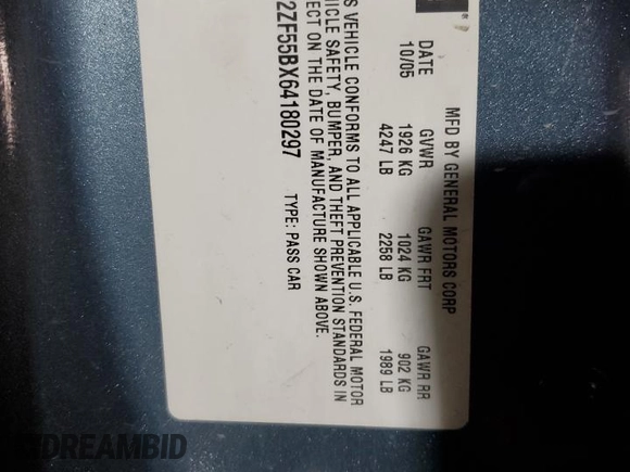 2006 Pontiac G6 with VIN 1G2ZF55BX64180297, listed as a Copart auction lot 41562225 with 206,046 mi miles and Salvage title. Bid and sale history available at DreamBid. Image 12.
