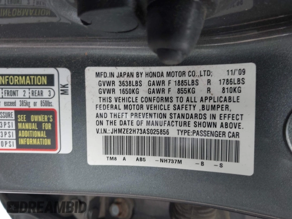 2010 Honda Insight EX with VIN JHMZE2H73AS025856, listed as a IAAI auction lot 42183307 with 71,564 mi miles and . Bid and sale history available at DreamBid. Image 9.