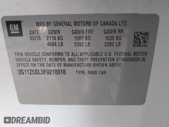 2015 Chevrolet Impala LS with VIN 2G11Z5SL3F9218018, listed as a IAAI auction lot 42330218 with 165,313 mi miles and . Bid and sale history available at DreamBid. Image 9.
