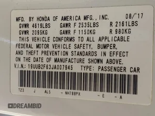 2018 Acura TLX w/A-SPEC Pkg with VIN 19UUB2F63JA007945, listed as a IAAI auction lot 41320172 with 160,616 mi miles. Bid and sale history available at carsss.com. Image 9.