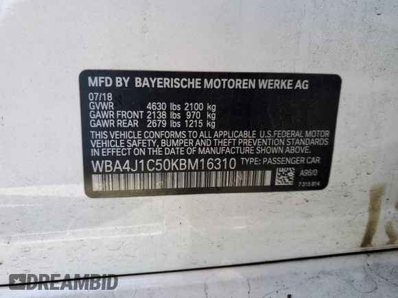 2019 BMW 4 Series 430i z VIN WBA4J1C50KBM16310, wystawiony jako Copart lot #46439995 z przebiegiem 67 030 mil mil oraz Szkody całkowita. Historia ofert i sprzedaży dostępna na DreamBid. Obrazek 12.