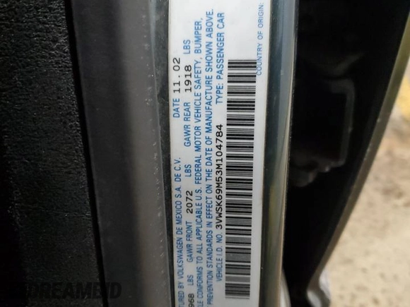 2003 Volkswagen Jetta Sedan GLS with VIN 3VWSK69M53M104784, listed as a Copart auction lot 88714405 with 203,476 mi miles and Salvage Title. Bid and sale history available at carsss.com. Image 12.