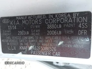 2015 Kia Forte LX with VIN KNAFX4A62F5386526, listed as a IAAI auction lot 41800783 with 124,553 mi miles. Bid and sale history available at carsss.com. Image 9.