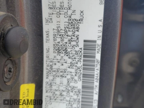2012 Toyota Tacoma with VIN 5TFLU4EN0CX047506, listed as a Copart auction lot 55660215 with 359,057 mi miles and Salvage title. Bid and sale history available at DreamBid. Image 12.
