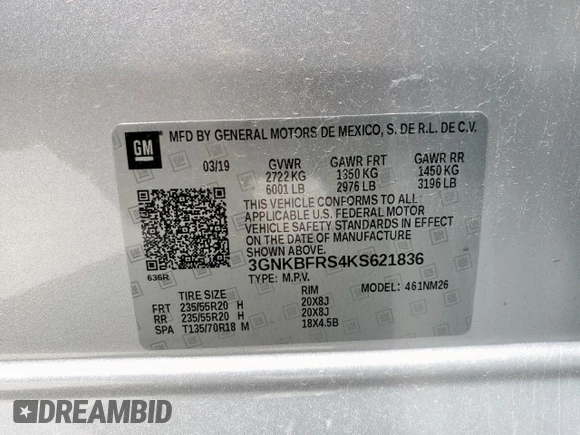 2019 Chevrolet Blazer Premier with VIN 3GNKBFRS4KS621836, listed as a Copart auction lot 54192215 with 107,979 mi miles and Clean title. Bid and sale history available at DreamBid. Image 13.