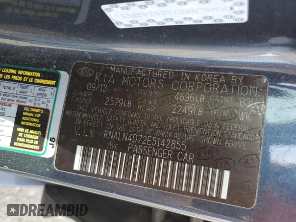 2014 Kia Cadenza Premium with VIN KNALN4D72E5142855, listed as a Copart auction lot 77654804 with 107,216 mi miles and Salvage Title. Bid and sale history available at carsss.com. Image 12.
