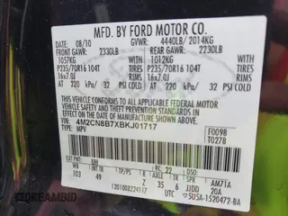 2011 Mercury Mariner with VIN 4M2CN8B7XBKJ01717, listed as a IAAI auction lot 42030587 with 115,766 mi miles and . Bid and sale history available at DreamBid. Image 9.