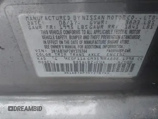 2017 Nissan Sentra S with VIN 3N1AB7AP7HY378744, listed as a IAAI auction lot 41822750 with 214,121 mi miles and . Bid and sale history available at DreamBid. Image 9.
