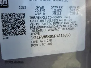2023 Chevrolet Bolt EV 1LT with VIN 1G1FW6S05P4115360, listed as a Copart auction lot 60748555 with 69,678 mi miles and Salvage title. Bid and sale history available at DreamBid. Image 12.