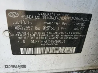 2017 Hyundai Sonata Sport with VIN 5NPE34AFXHH469134, listed as a Copart auction lot 45477325 with 126,108 mi miles and Salvage Title. Bid and sale history available at DreamBid. Image 14.