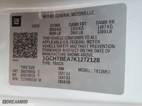 2019 Chevrolet Colorado 4WD Work Truck with VIN 1GCHTBEA7K1272128, listed as a Copart auction lot 45045575 with 159,874 mi miles and Salvage Title. Bid and sale history available at carsss.com. Image 12.