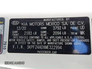 2021 Kia Forte LXS with VIN 3KPF24ADXME322994, listed as a IAAI auction lot 41737723 with 115,226 mi miles. Bid and sale history available at carsss.com. Image 9.