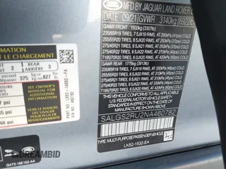 2022 Land Rover Range Rover Westminster z VIN SALGS2RU2NA460782, wystawiony jako IAAI lot #41603429 z przebiegiem 55 166 mil mil oraz . Historia ofert i sprzedaży dostępna na DreamBid. Obrazek 9.