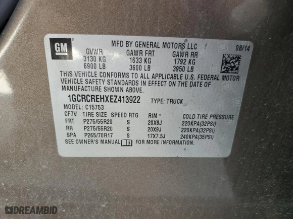 2014 Chevrolet Silverado 1500 LT with VIN 1GCRCREHXEZ413922, listed as a Copart auction lot 49352185 with 133,962 mi miles and Clean Title. Bid and sale history available at carsss.com. Image 12.