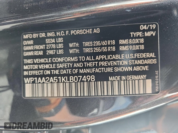 2019 Porsche Macan with VIN WP1AA2A51KLB07498, listed as a Copart auction lot 63917095 with 181,108 mi miles and Clean title. Bid and sale history available at DreamBid. Image 13.