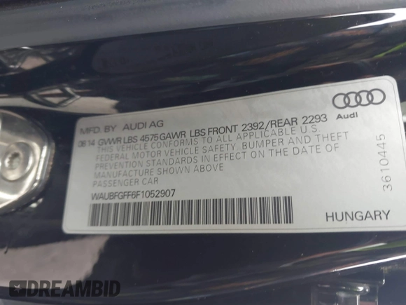 2015 Audi A3 Premium z VIN WAUBFGFF6F1052907, wystawiony jako IAAI lot #41510002 z przebiegiem 142 098 mil mil oraz . Historia ofert i sprzedaży dostępna na DreamBid. Obrazek 9.