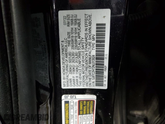 2022 Acura RDX w/Advance Package with VIN 5J8TC2H72NL013924, listed as a Copart auction lot 75959724 with 25,871 mi miles and Non Repairable. Bid and sale history available at carsss.com. Image 15.