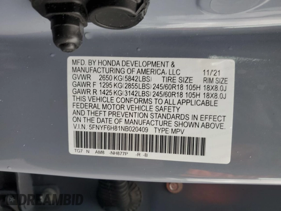 2022 Honda Pilot TrailSport z VIN 5FNYF6H81NB020409, wystawiony jako Copart lot #56401885 z przebiegiem 28 744 mil mil oraz Szkoda całkowita • Salvage title. Historia ofert i sprzedaży dostępna na DreamBid. Obrazek 13.
