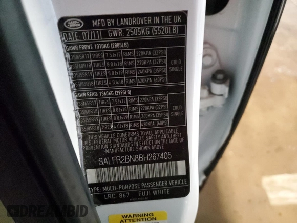 2011 Land Rover LR2 HSE with VIN SALFR2BN8BH267405, listed as a Copart auction lot 43288545 with 109,622 mi miles and Salvage title. Bid and sale history available at DreamBid. Image 13.