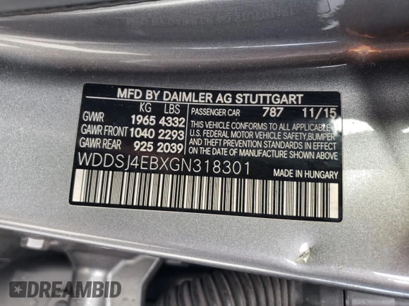 2016 Mercedes-Benz CLA 250 with VIN WDDSJ4EBXGN318301, listed as a Copart auction lot 45366164 with 94,495 mi miles and . Bid and sale history available at DreamBid. Image 12.