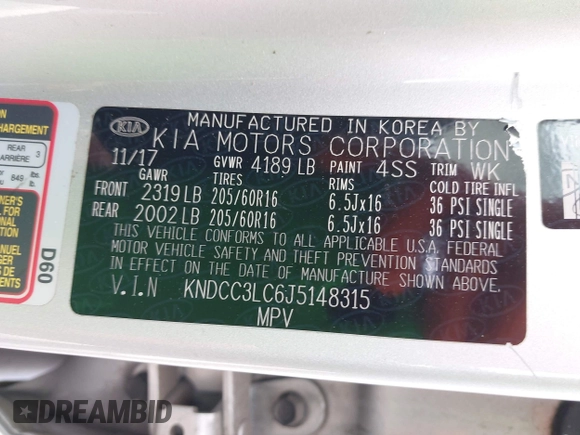 2018 Kia Niro EX with VIN KNDCC3LC6J5148315, listed as a IAAI auction lot 42074938 with 120,117 mi miles and . Bid and sale history available at DreamBid. Image 9.
