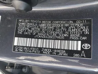 2011 Toyota Prius I with VIN JTDKN3DU2B0279835, listed as a IAAI auction lot 42261649 with 201,749 mi miles and . Bid and sale history available at DreamBid. Image 9.