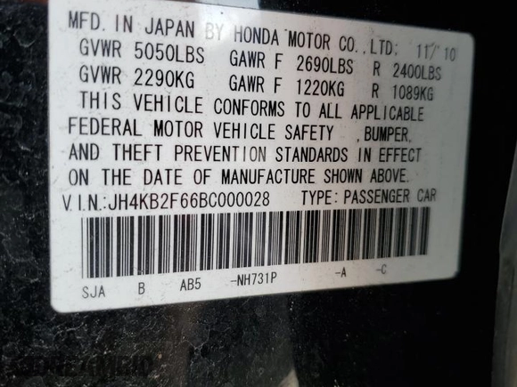 2011 Acura RL Technology with VIN JH4KB2F66BC000028, listed as a Copart auction lot 76332954 with 59,849 mi miles and Salvage Title. Bid and sale history available at DreamBid. Image 15.