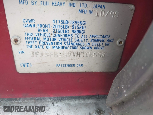1999 Subaru Forester S with VIN JF1SF6554XH716593, listed as a IAAI auction lot 41449974 with 231,536 mi miles. Bid and sale history available at carsss.com. Image 9.