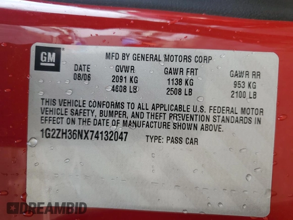 2007 Pontiac G6 GT with VIN 1G2ZH36NX74132047, listed as a Copart auction lot 48680955 with 194,388 mi miles and Salvage Title. Bid and sale history available at carsss.com. Image 12.