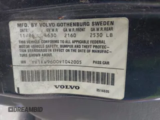 1997 Volvo 960 z VIN YV1KW9600V1042005, wystawiony jako IAAI lot #42196892 z przebiegiem 221 512 mil mil oraz . Historia ofert i sprzedaży dostępna na DreamBid. Obrazek 9.