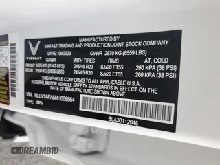 2024 VinFast VF 8 Plus z VIN RLLV1AFA5RH006664, wystawiony jako Copart lot #73703534 z przebiegiem 4432 mil mil oraz Szkody całkowita. Historia ofert i sprzedaży dostępna na DreamBid. Obrazek 13.