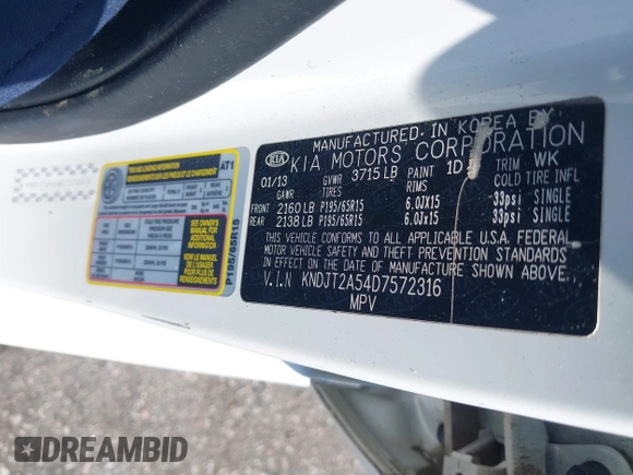 2013 Kia Soul with VIN KNDJT2A54D7572316, listed as a IAAI auction lot 42021696 with 141,638 mi miles. Bid and sale history available at carsss.com. Image 9.