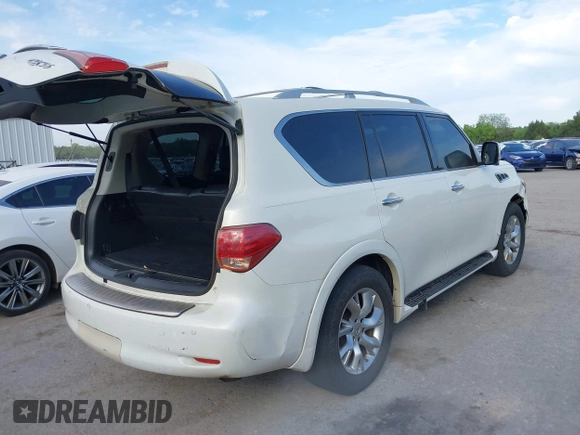 2012 Infiniti QX56 8-passenger with VIN JN8AZ2NC3C9317218, listed as a IAAI auction lot 42068393 with 221,820 mi miles. Bid and sale history available at carsss.com. Image 4.