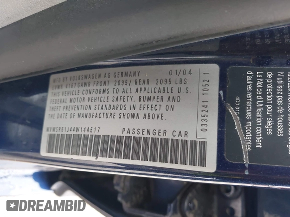 2004 Volkswagen Jetta GLS с VIN WVWSR61J44W144517, выставлен на аукционе IAAI как лот 41918650 с пробегом 164 988 миль миль и . История ставок и продаж доступна на DreamBid. Изображение 9.
