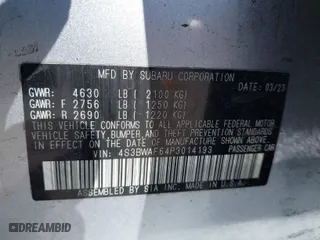 2023 Subaru Legacy Premium with VIN 4S3BWAF64P3014193, listed as a IAAI auction lot 41547974 with 39,258 mi miles. Bid and sale history available at carsss.com. Image 9.