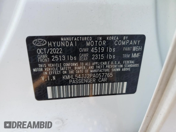 2023 Hyundai Sonata Hybrid Limited with VIN KMHL54JJ2PA057765, listed as a Copart auction lot 63845553 with 6,549 mi miles. Bid and sale history available at carsss.com. Image 12.