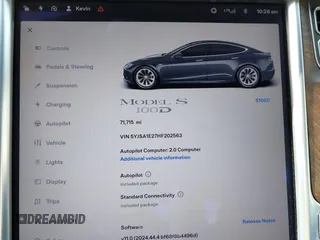 2017 Tesla Model S 100D with VIN 5YJSA1E27HF202563, listed as a IAAI auction lot 42460702 with 71,715 mi miles and . Bid and sale history available at DreamBid. Image 7.