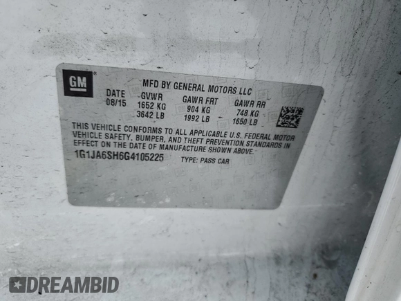 2016 Chevrolet Sonic LS z VIN 1G1JA6SH6G4105225, wystawiony jako Copart lot #89131055 z przebiegiem 112 365 mil mil oraz Szkoda całkowita • Salvage title. Historia ofert i sprzedaży dostępna na DreamBid. Obrazek 12.