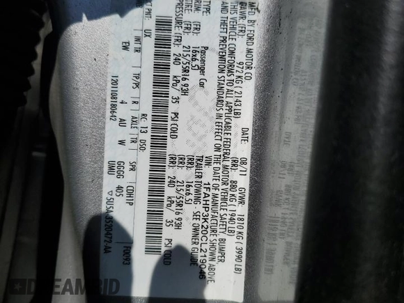2012 Ford Focus SE z VIN 1FAHP3K20CL219046, wystawiony jako Copart lot #58771285 z przebiegiem 167 703 mil mil oraz Szkoda całkowita • Salvage title. Historia ofert i sprzedaży dostępna na DreamBid. Obrazek 12.