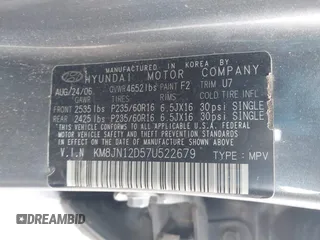 2007 Hyundai Tucson SE with VIN KM8JN12D57U522679, listed as a IAAI auction lot 41891506 with 223,190 mi miles. Bid and sale history available at carsss.com. Image 9.