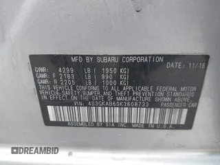 2019 Subaru Impreza with VIN 4S3GKAB60K3608733, listed as a IAAI auction lot 42361729 with 58,863 mi miles and . Bid and sale history available at DreamBid. Image 9.