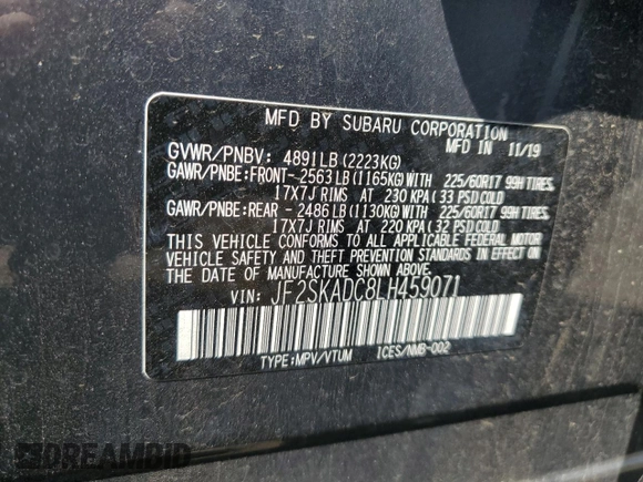 2020 Subaru Forester with VIN JF2SKADC8LH459071, listed as a Copart auction lot 52173345 with 71,601 mi miles and Salvage Title. Bid and sale history available at carsss.com. Image 14.
