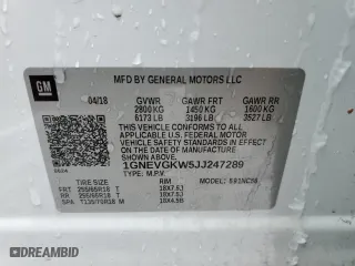 2018 Chevrolet Traverse LT Cloth with VIN 1GNEVGKW5JJ247289, listed as a Copart auction lot 45715455 with 121,425 mi miles and Non Repairable. Bid and sale history available at carsss.com. Image 13.