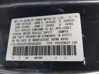 2011 Acura TSX с VIN JH4CU2F62BC003443, выставлен на аукционе IAAI как лот 42039684 с пробегом 143 464 миль миль и . История ставок и продаж доступна на DreamBid. Изображение 9.
